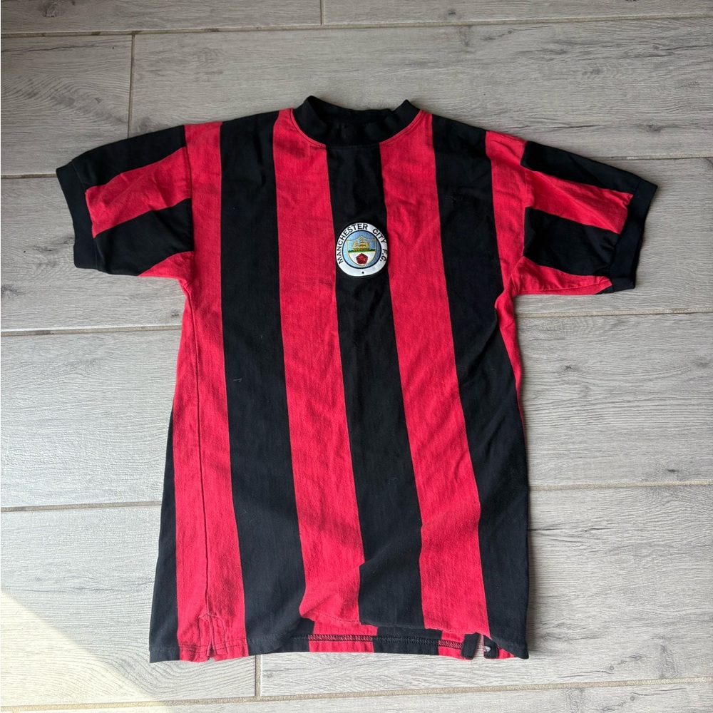 VINTAGE RETRO MANCHESTER CITY STRIPED JERSEY/T SHIRT 100% COTTON